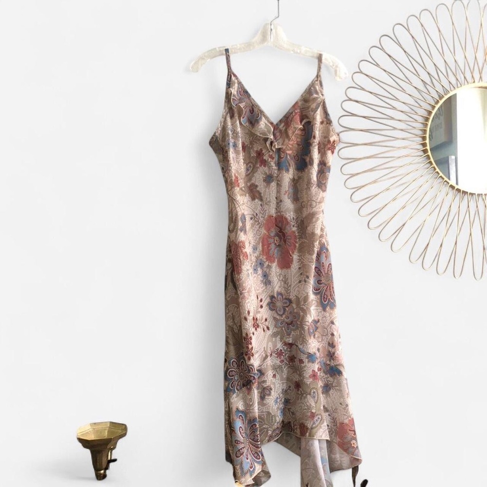 Y2K Fairy Coquette Ruffle Floral Handkerchief Asymmetrical Maxi Cami Dress Slip